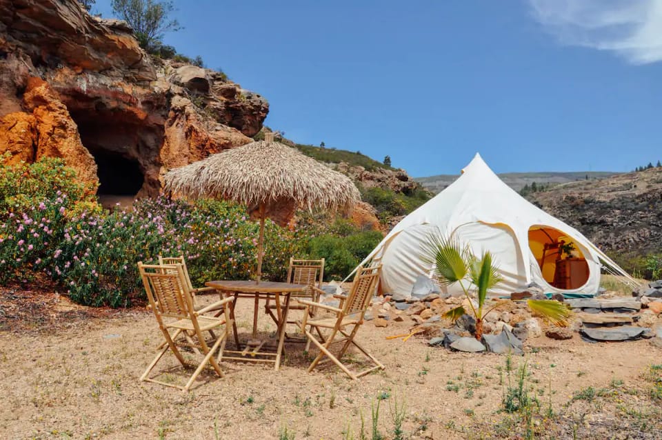 Terras bij de glamping tent